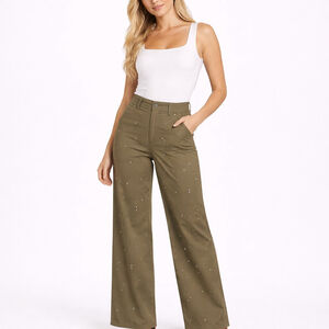 NWT Women’s FUTURE COLLECTIVE Olive Green Wide Leg Pants Embellishments Size 4